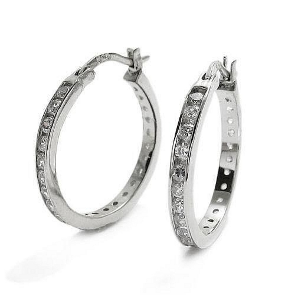 Sterling Silver CZ Hoop Earrings Hoops 🆕